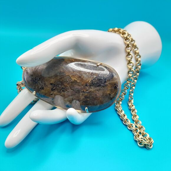 STELLA & DOT Leona Necklace Labradorite Stone Pendant, 30" - Picture 1 of 12